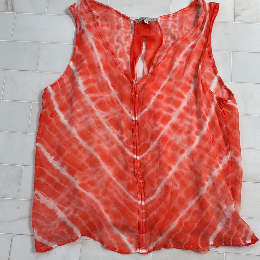 Red Haute Asymmetrical Orange and White Tank Top